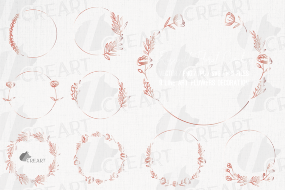 Rose Gold Floral Circular Frames Graphic Print Templates By CreartGraphics
