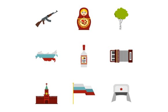 Travel to Russia Icons Set, Flat Style Illustration Icônes Par ylivdesign