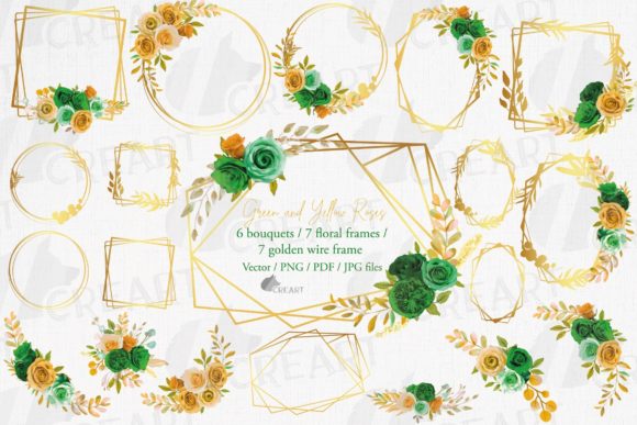 Green and Yellow Roses Bridal Templates Grafica Modelli di Stampa Di CreartGraphics