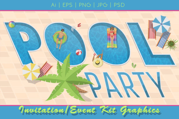 Pool Party Invitation Graphics Kit Graphic Illustrations By Dapper Dudell