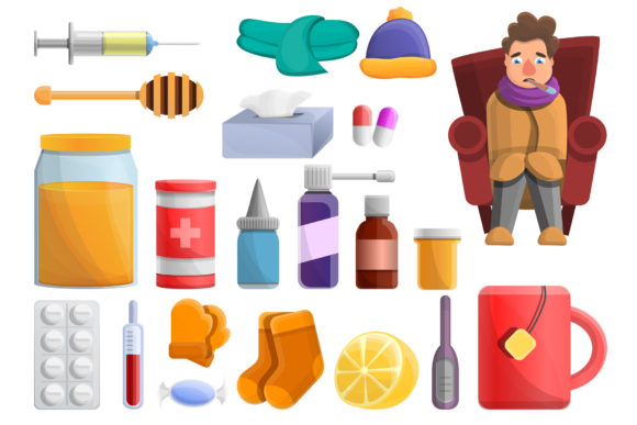 Flu Icons Set, Cartoon Style Gráfico Ícones Por nsit0108