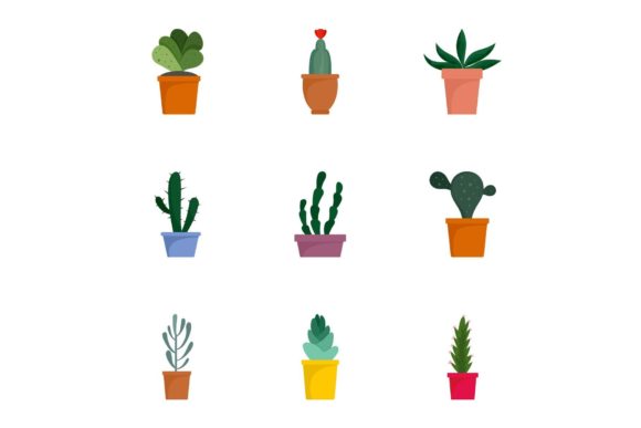 Succulent Icon Set, Flat Style Graphic Icons By anatolir56