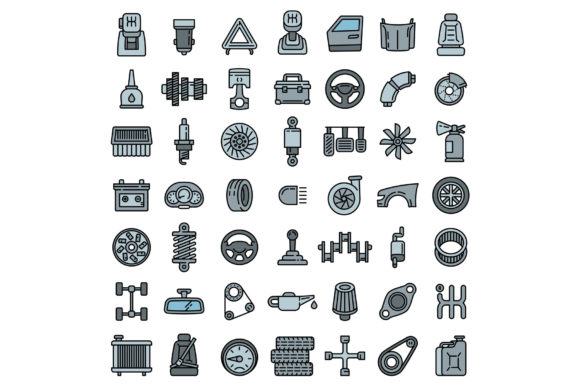 Car Parts Icons Set, Outline Style Graphic Icons By nsit0108