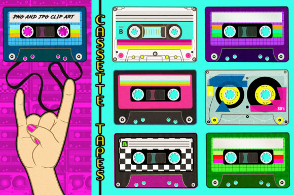 Retro Cassette Tapes Collection Afbeelding Afdrukbare Illustraties Door Dapper Dudell