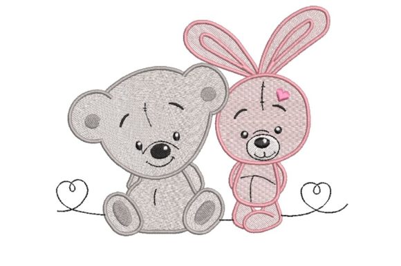 Teddy Bear and Bunny  Animals Embroidery Design By ArtEMByNatali