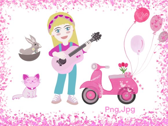 Cute Girl Playing Guitar Png,jpg Graphic Illustrations By Infinity Art Works