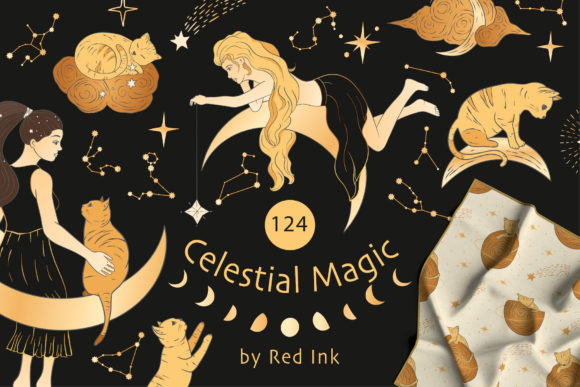 Celestial Magic. Cliparts & Patterns Graphic Illustrations By Red Ink