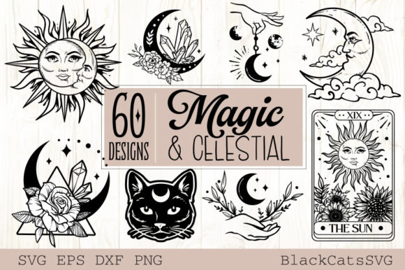 Magic and Celestial SVG Bundle 60 Design Grafik Plotterdateien Von BlackCatsMedia