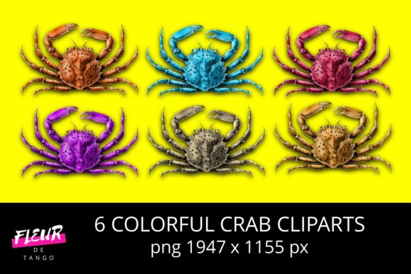 6 Colorful Crab Cliparts Gráfico Ilustraciones Imprimibles Por Fleur de Tango