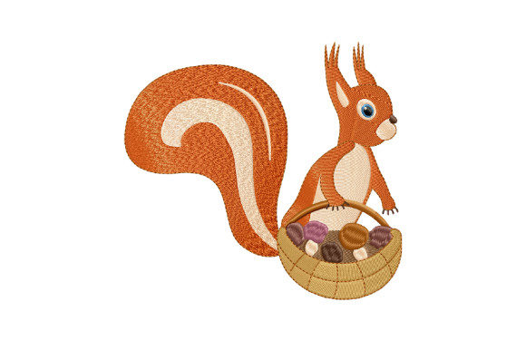 Cute Baby Squirrel with a Basket Baby Animals Embroidery Design By EmbArt