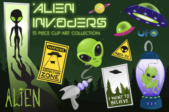 Alien Invaders Clip Art Set Graphic Illustrations By Dapper Dudell