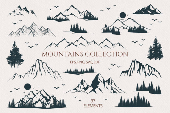 Hand Drawn Mountains & Forest Collection Gráfico Ilustraciones Imprimibles Por Kirill's Workshop