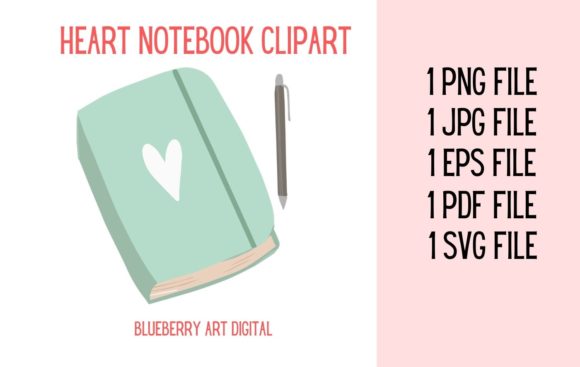 Heart Notebook Vector Clipart Grafik Druckbare Illustrationen Von Paper Clouds Studio