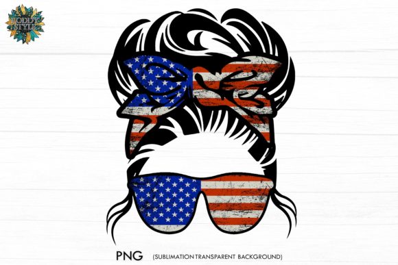 4th of July Messy Bun American Flag PNG Gráfico Artesanato Por roddy style