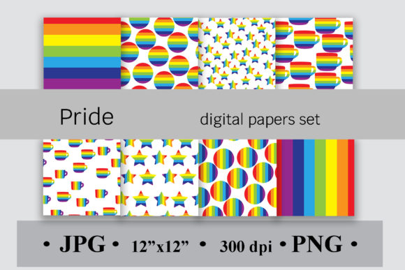 Pride Digital Paper Set, Rainbow Pattern Graphic Patterns By SunnyColoring