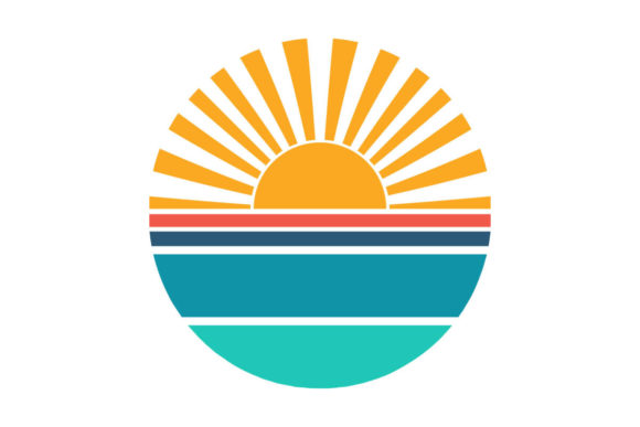 Sunrays Ocean Horizon Retro Sunset Graphic Logos By SunandMoon