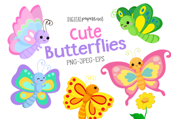 Cute Butterflies Set Graphic Illustrations By DIPA Graphics