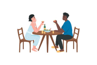 Interracial Couple on Romantic Date Graphic Illustrations By TheImg