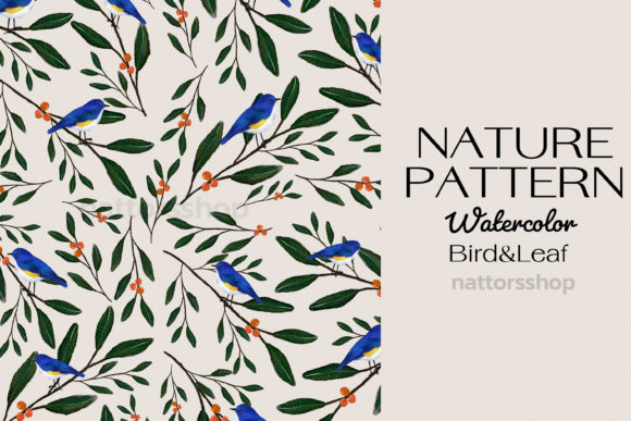 Natural Bird&leaf Pattern Watercolor Graphic Illustrations By nattors