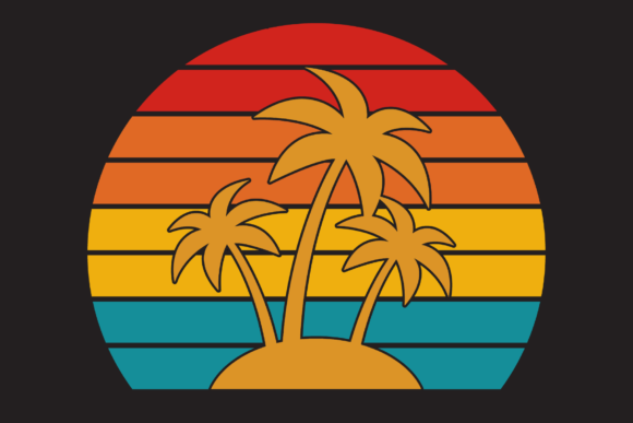 Vintage Retro Sunset Beach Palms Graphic Illustrations By Vinici Studio