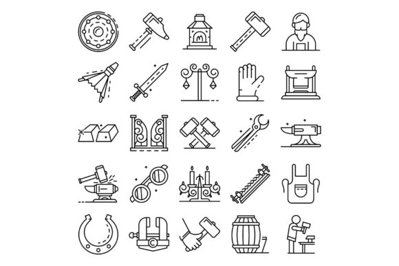 Anvil Icon Set, Outline Style Graphic Icons By ylivdesign