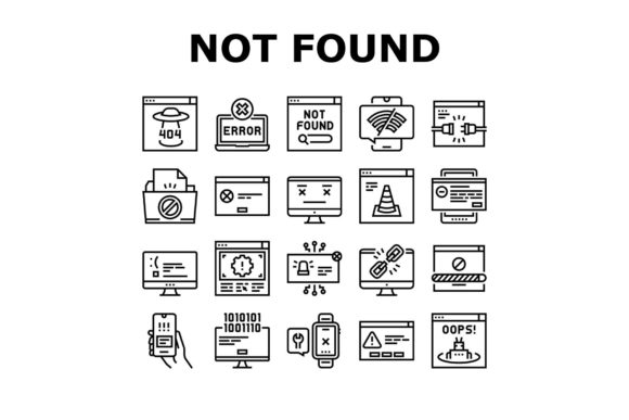 Not Found Web Page Collection Icons Set Graphic Icons By stockvectorwin