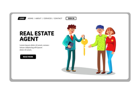 Real Estate Agent Give House Key to Gráfico Ícones Por sevvectors