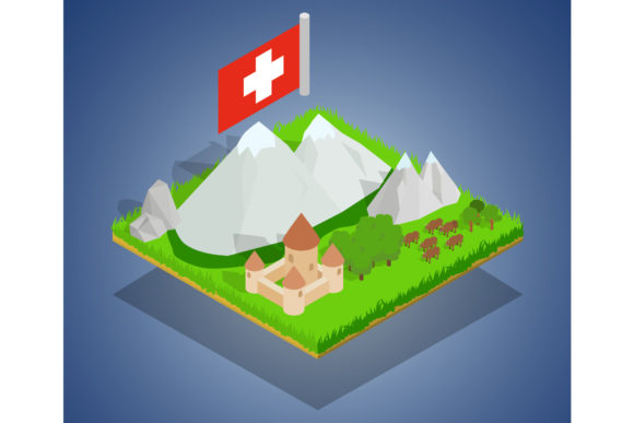 Swiss Concept Banner, Isometric Style Graphic Icons By ylivdesign