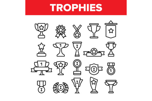 Trophies and Medals for First Place Grafika Ikony Przez stockvectorwin