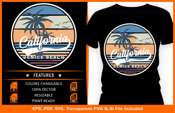 T-shirt California Venice Beach Design. Graphic Print Templates By prantoart99