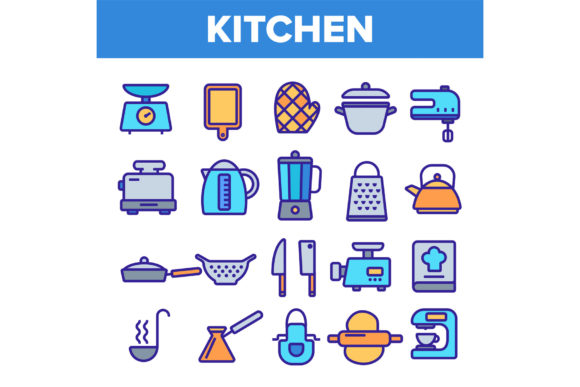 Kitchenware Line Icon Set Vector. Home Grafik Symbole Von stockvectorwin