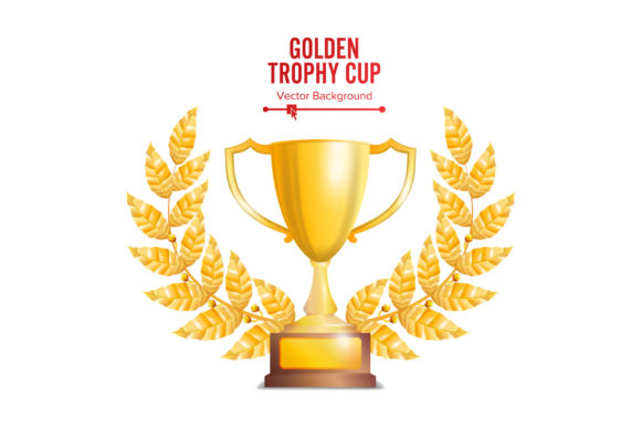Golden Trophy Cup with Laurel Wreath Graphic Icons By pikepicture