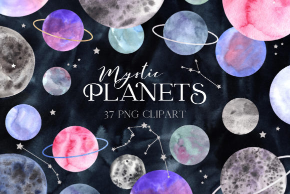 Watercolor Space Planet Mystic Clipart Graphic Illustrations By Larysa Zabrotskaya