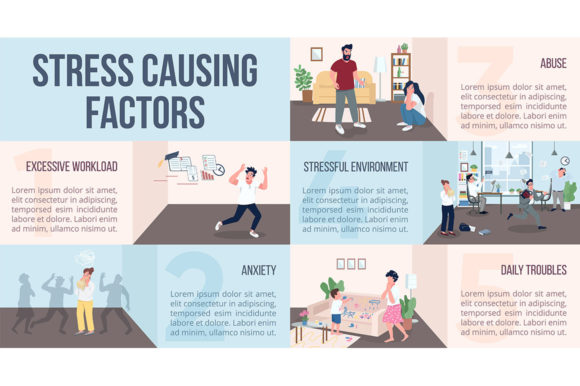 Stress Causing Factors Flat Color Vector Graphic Infographics By TheImg