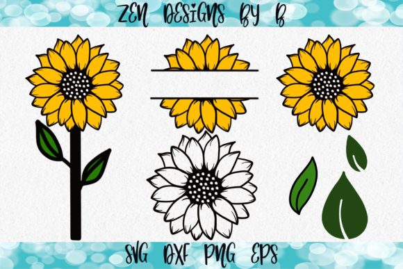 Sunflower Bundle with Monogram Afbeelding Afdrukbare Illustraties Door ZenDesignsByB