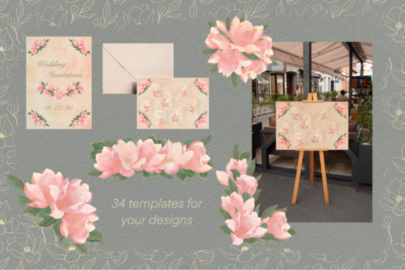 Templates "Pink Magnolia Flowers" Graphic Print Templates By art.dots.alex
