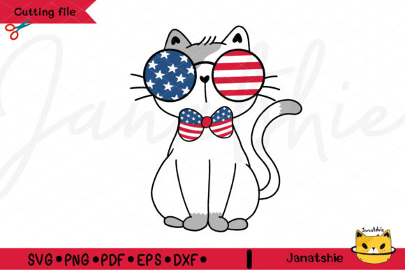 Cute Cat 4th of July Svg, Patriotic Cat Graphic Crafts By Janatshie