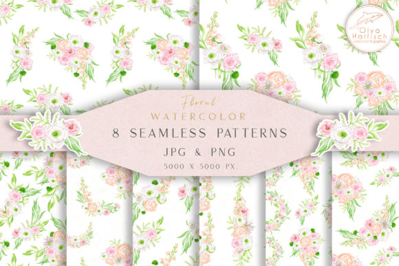 Watercolor Floral Seamless Patterns Set Graphic Patterns By Olya Haifisch
