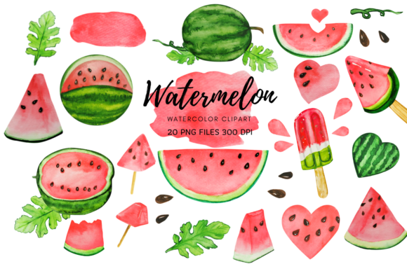 Watermelon Watercolor Clipart Collection Grafik Druckbare Illustrationen Von JarmJarmStudio