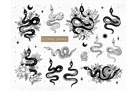 Floral Mystical Snake Bundle Grafica Illustrazioni Stampabili Di MySpaceGarden