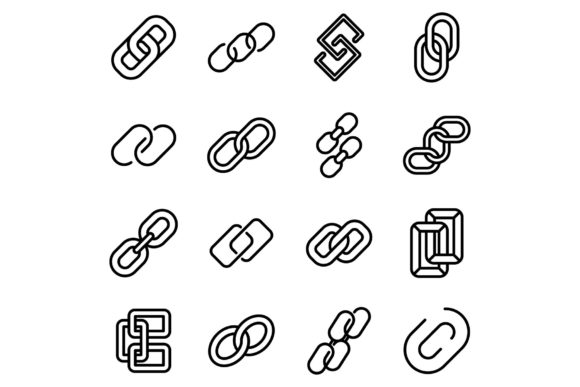 Chain Link Icons Set, Outline Style Gráfico Iconos Por ylivdesign