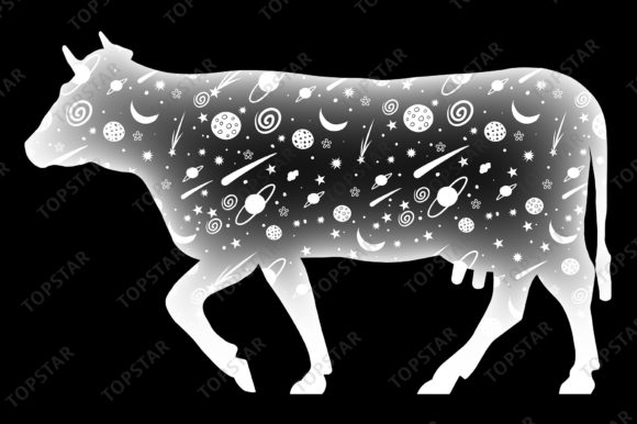 Cow Silhouette Cosmic Stars and Planets Graphic Illustrations By Topstar