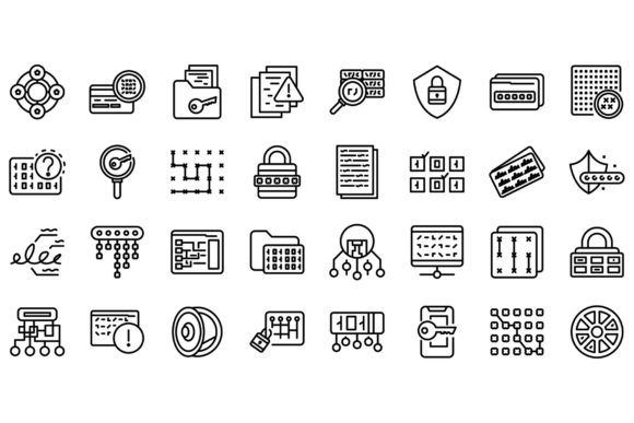 Cipher Icons Set, Outline Style Grafica Icone Di ylivdesign