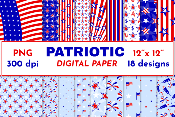 Patriotic Digital Paper - 4th of July Graphic Patterns By Angel-A