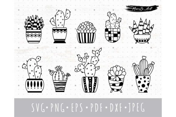 Boho Potted Cactus & Succulent SVG Set Graphic Illustrations By MySpaceGarden