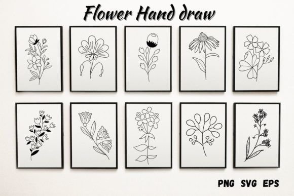 Gift Set Flower Hand Draw Illustration Illustrations Imprimables Par HappyDesign
