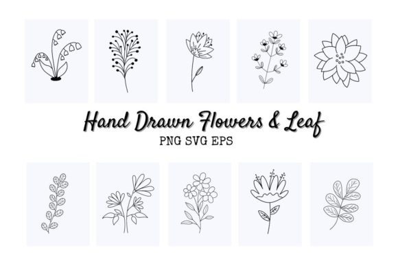 Hand Draw Flower and Leaf Grafika Ilustracje do Druku Przez HappyDesign