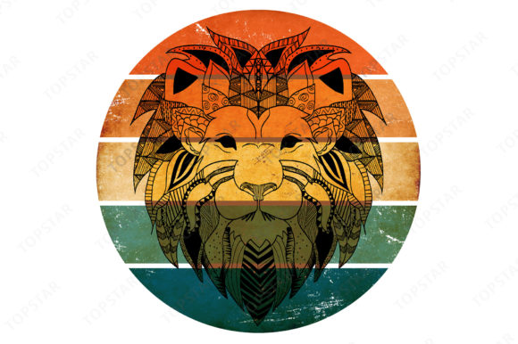 Lion Face African Art Retro Sunset Graphic Illustrations By Topstar