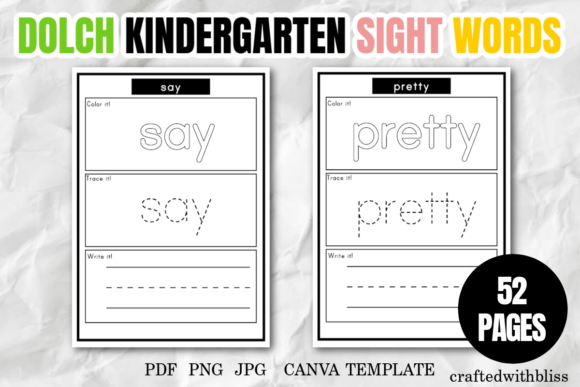 Dolch Kindergarten Sight Words Printable Graphic K By craftedwithbliss
