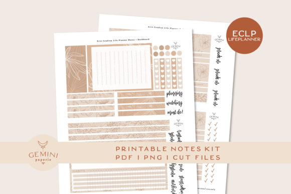 Notes and Dashboard Pages Sticker Kit Graphic Print Templates By geminipaperie
